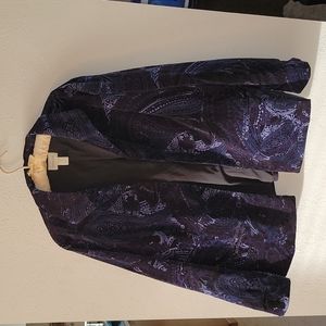 Chico's size 3 blue print pattern cotton/polyester blend jacket.